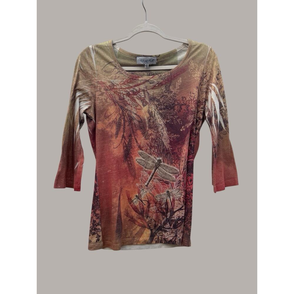 Y2K Dragonfly Top Rhinestone Fairy Grunge Boho Mesh Tee Closet Full M USA